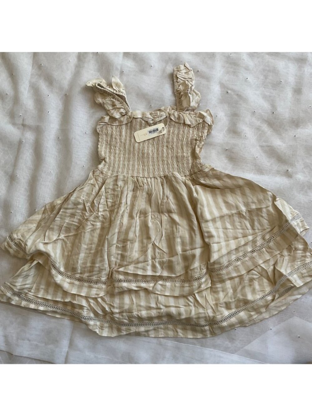 NWT NORALEE birdie dress sage stripe beige girl 10y - Picture 4 of 5